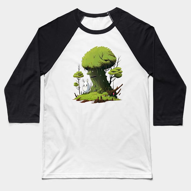 Woodsy Tree Man and Mini Ghost in the forest Baseball T-Shirt by KOTOdesign